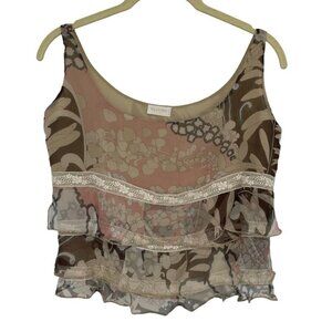 Valentino Roma Silk Lace  tiered floral print Ruffle crop tank multicolour IT 42